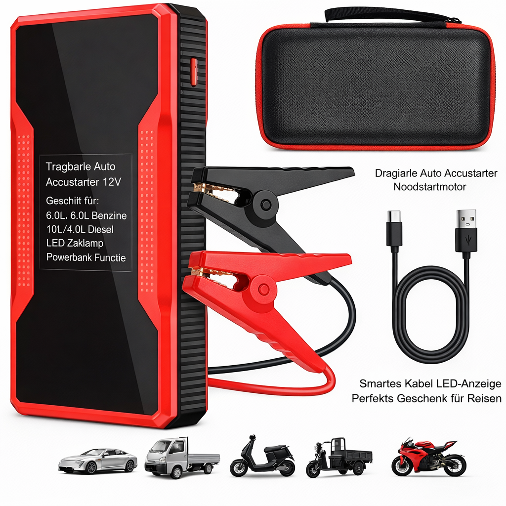 De Onmisbare Drabare Auto Accustarter: 12V Noodstartmotor met Powerbank &amp; Slimme LED-Display