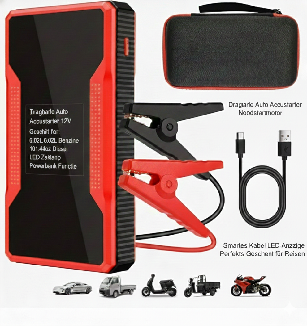 De Onmisbare Drabare Auto Accustarter: 12V Noodstartmotor met Powerbank &amp; Slimme LED-Display