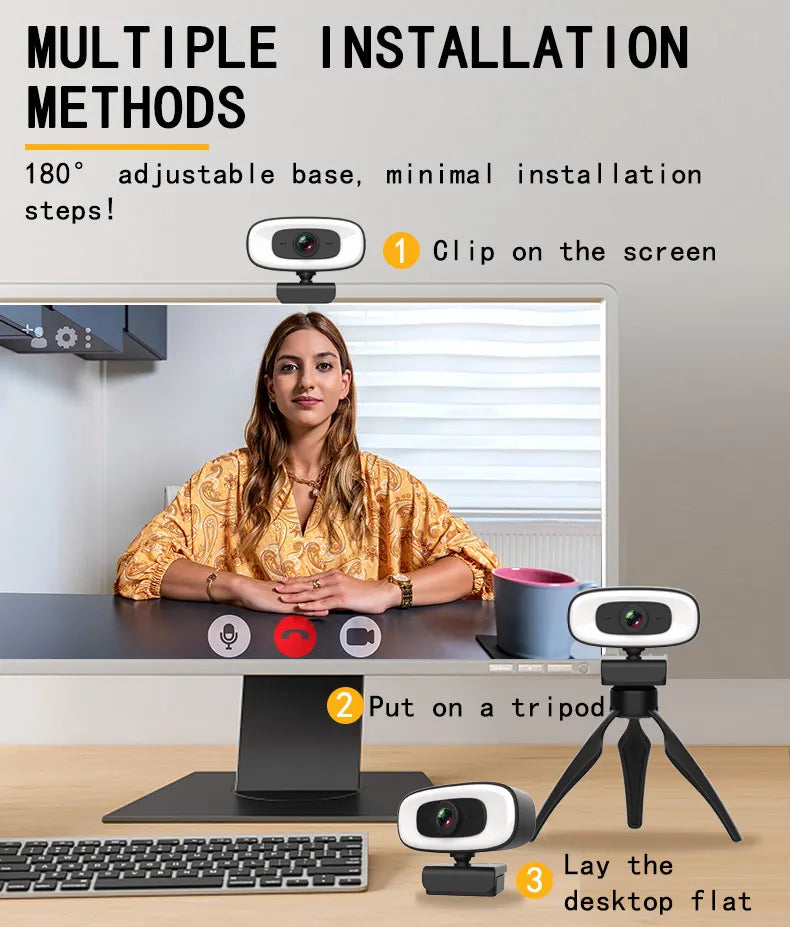 Webcam Mini 4K USB Computer 2K Webcam  Full HD 1080P Web  For Work With Microphone Tripod For PC Laptops Live Streaming Camera