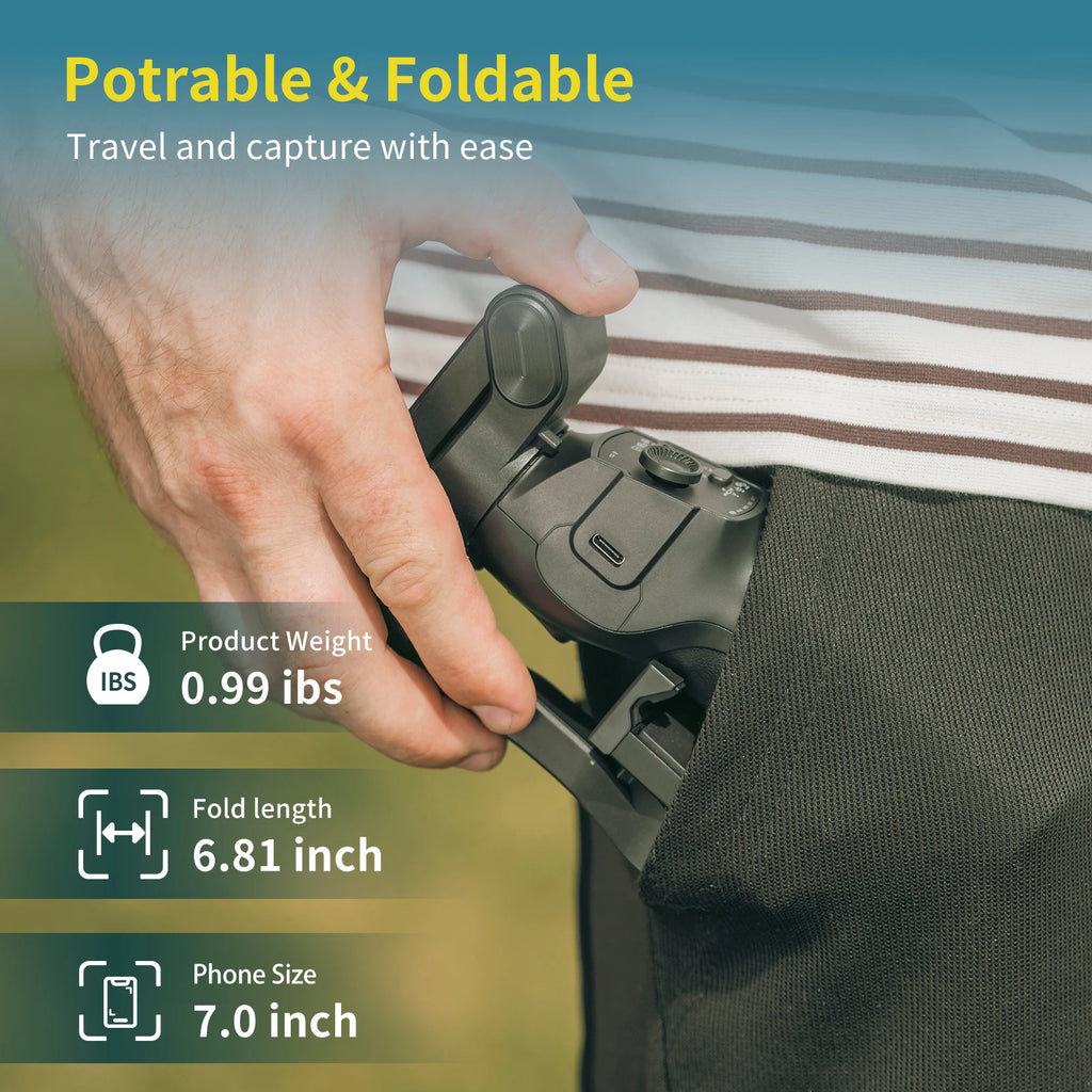 3-Axis Gimbal for Smartphone Anti-shake Stabilizer Face Tracking Gesture Control with Fill Light for iPhone Android Tiktok Vlog