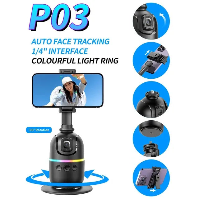 Selfieshow P03 Gimbal Stabilizer 360 Rotation Follow Focus Auto Face Tracking Tripod Desktop Cell Phone Holder for Live/Photo