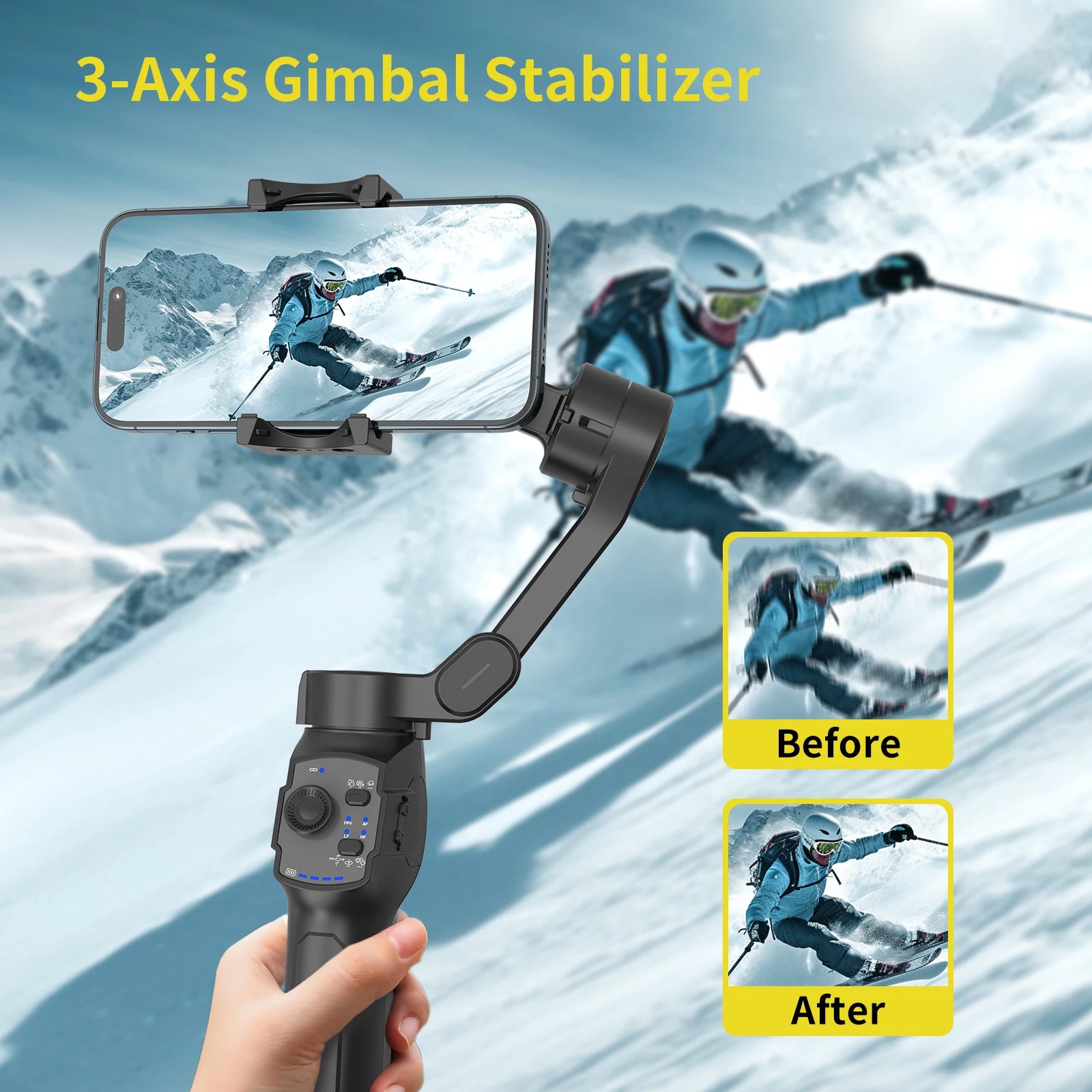 3-Axis Gimbal for Smartphone Anti-shake Stabilizer Face Tracking Gesture Control with Fill Light for iPhone Android Tiktok Vlog