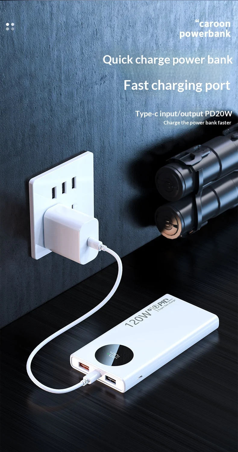 120W super fast charging power bank 20000 mAh large capacity two-way fast charging digital display power bank Lithium Battery