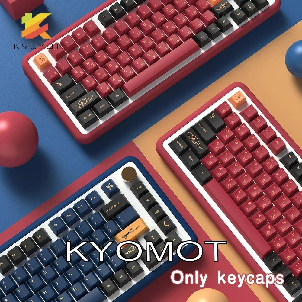 KYOMOT Blue/Red Samurai Japanese/Korean/German/Spanish/French PBT Keycaps ISO Layout Cherry Profile for Game Mechanical Keyboard