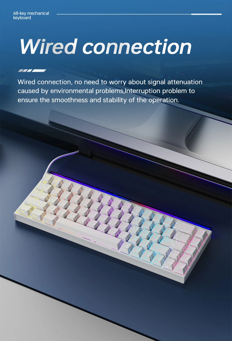NK68 Side Engraved Contour Wired Mixed Light Mechanical Keyboard Full Keys Hot Swappable