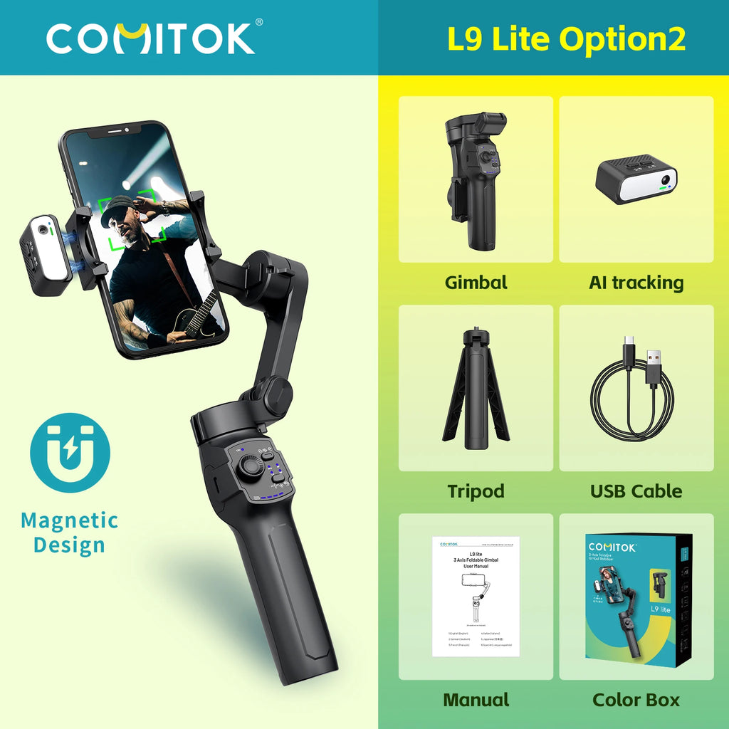 3-Axis Gimbal for Smartphone Anti-shake Stabilizer Face Tracking Gesture Control with Fill Light for iPhone Android Tiktok Vlog