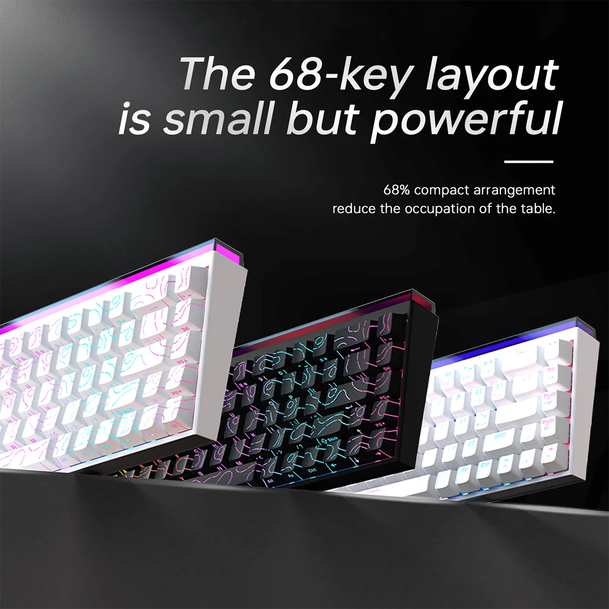 NK68 Side Engraved Contour Wired Mixed Light Mechanical Keyboard Full Keys Hot Swappable