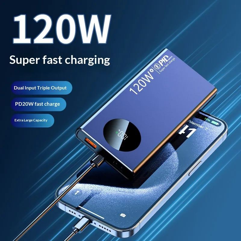 120W super fast charging power bank 20000 mAh large capacity two-way fast charging digital display power bank Lithium Battery