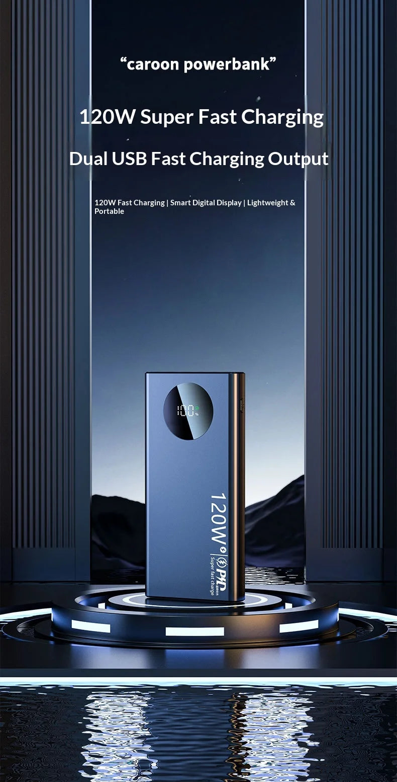 120W super fast charging power bank 20000 mAh large capacity two-way fast charging digital display power bank Lithium Battery