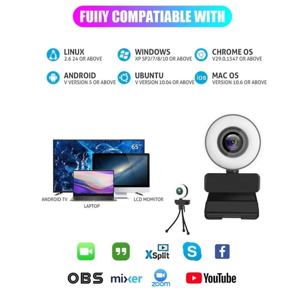 4K 2K 1080P Webcam Light Control Full HD 8MP Webcam PC Laptop Auto Focus Live Streaming Flexible with Microphone Live Broadcast