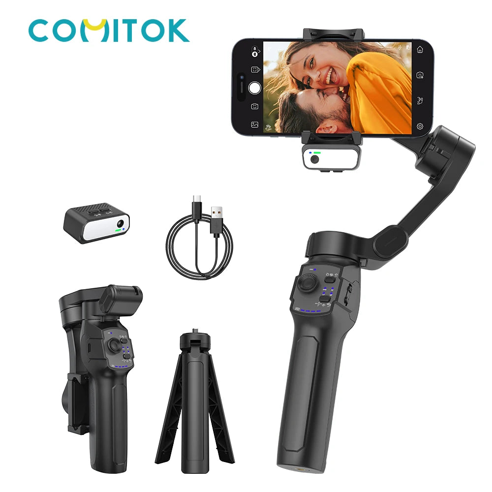 3-Axis Gimbal for Smartphone Anti-shake Stabilizer Face Tracking Gesture Control with Fill Light for iPhone Android Tiktok Vlog