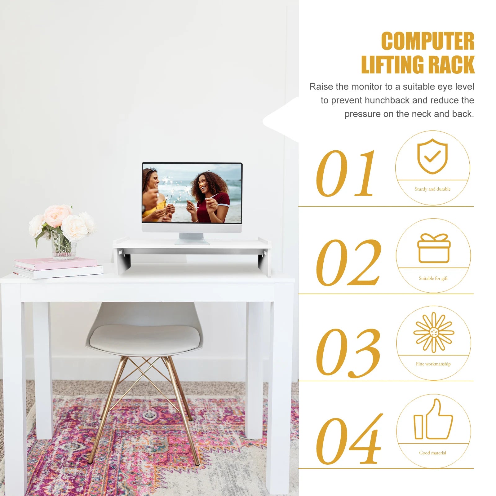 Ergonomic Monitor Stand Computer Screen Riser Heightened Shelf Laptop Holder Wooden Computer Lifting Rack Dorm Room Essentials