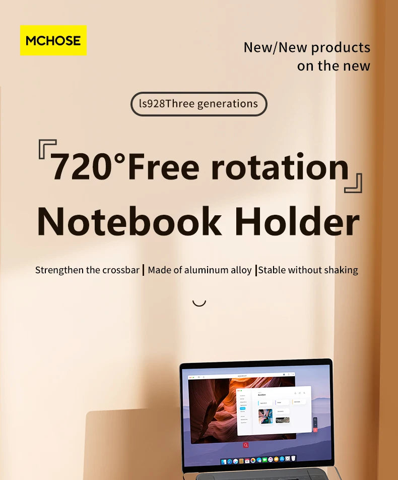 Laptop Stand 360° Rotatable Notebook Holder Liftable Desk Riser Stand Aluminum Alloy Stand Compatible With 9.7-17.3 Inch Laptops