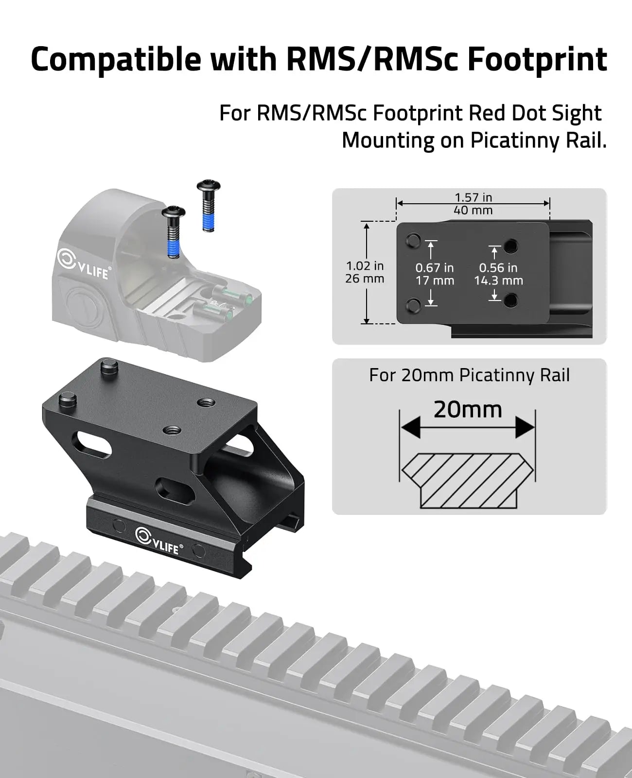 CVLIFE Red Dot Riser Mount Reflex Sight Optic Risers Plate for Picatinny Rail 21mm Absolute Co-witness
