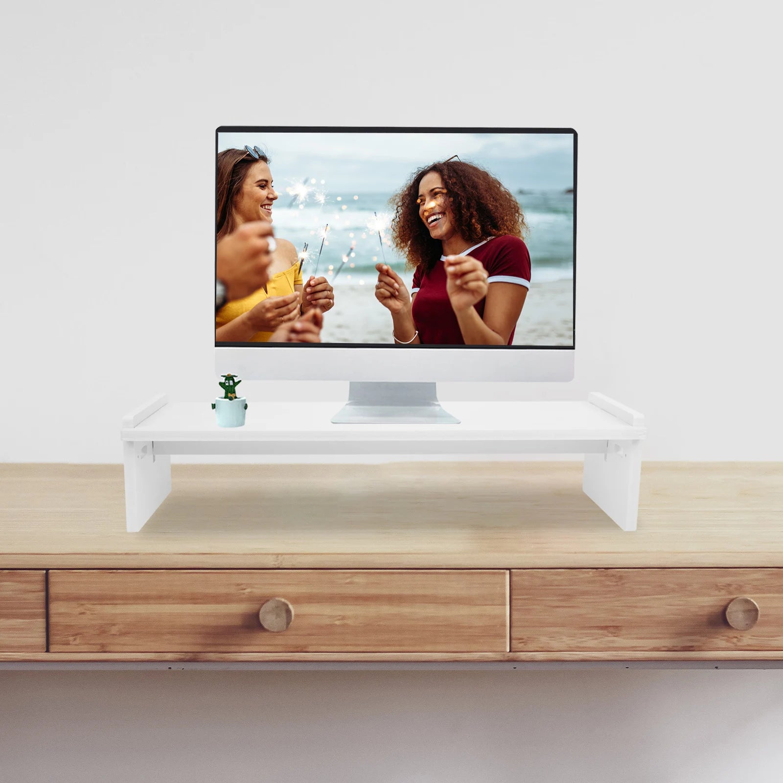 Computer Heightened Shelf Monitor Riser Compact Stand Storage Screen Heightening Laptop Wooden Lifting Rack