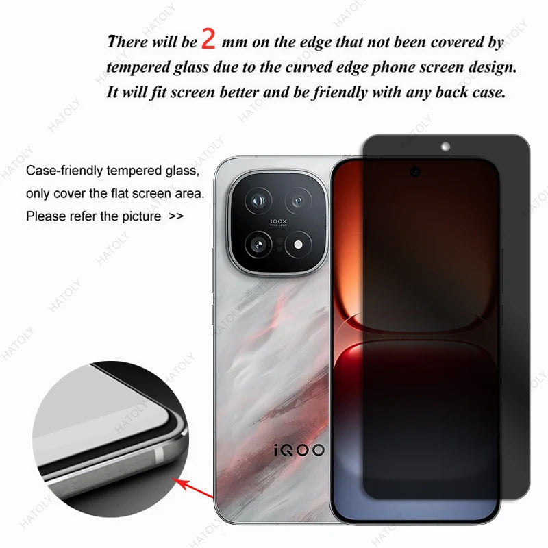 Anti-spy Glass For vivo iQOO 15 Glass Privacy Screen Protector For vivo iQOO 15 5G Front Film Camera Lens Protector For iQOO 15