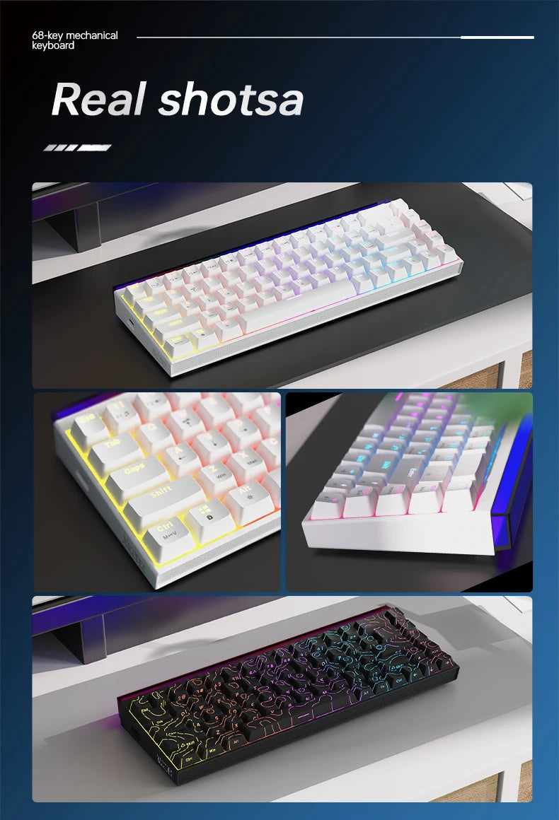 NK68 Side Engraved Contour Wired Mixed Light Mechanical Keyboard Full Keys Hot Swappable