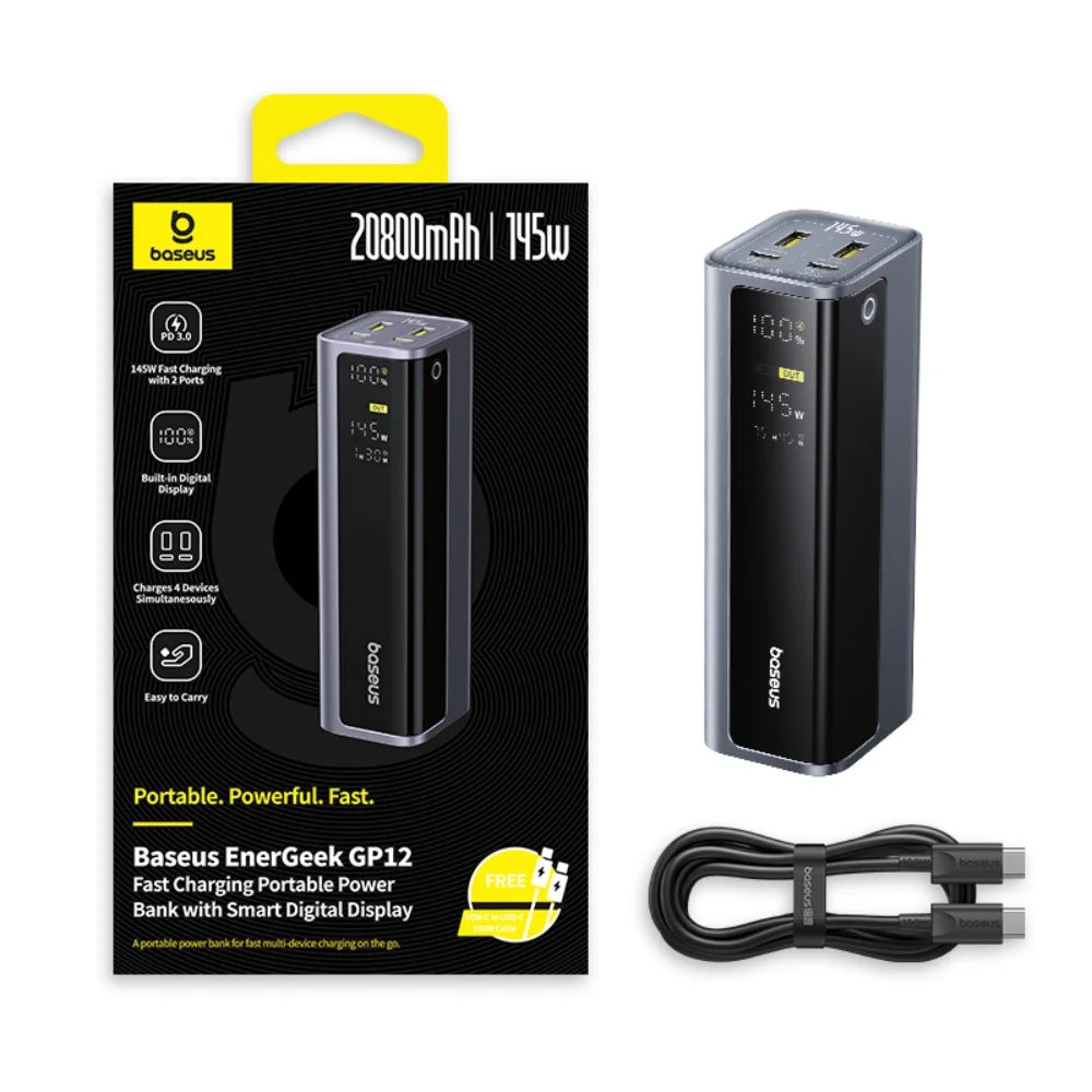 Baseus Power Bank 145W 20800mAh PD 100W Fast Charging  with Smart Digital Display Portable External PowerBank for Laptop Phone