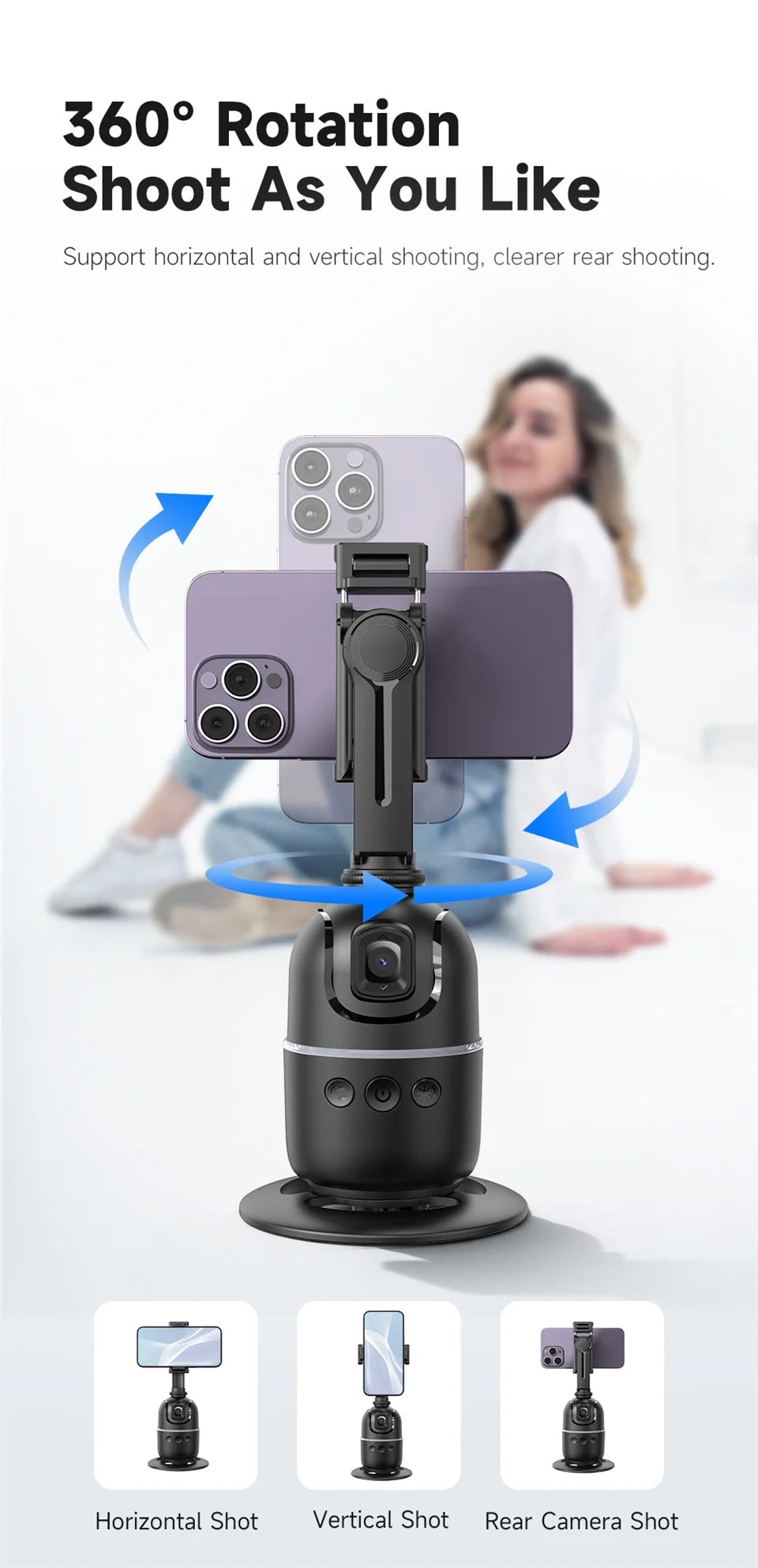 Selfieshow P03 Gimbal Stabilizer 360 Rotation Follow Focus Auto Face Tracking Tripod Desktop Cell Phone Holder for Live/Photo