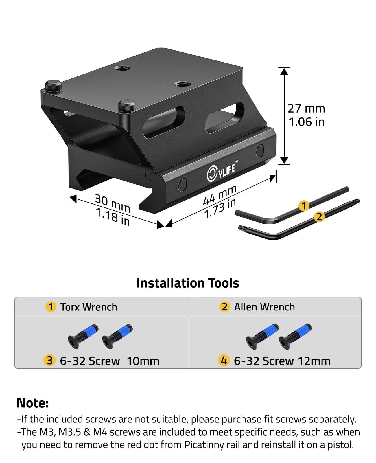 CVLIFE Red Dot Riser Mount Reflex Sight Optic Risers Plate for Picatinny Rail 21mm Absolute Co-witness