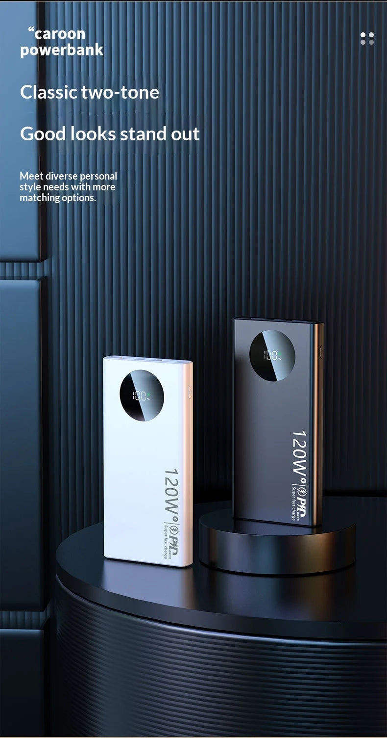 120W super fast charging power bank 20000 mAh large capacity two-way fast charging digital display power bank Lithium Battery