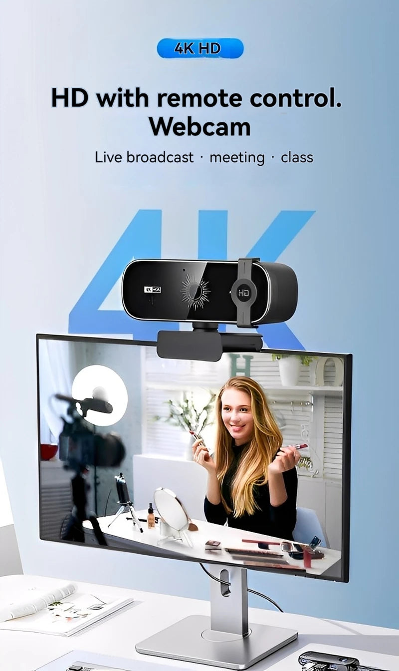 4K Webcam For PC Auto-Zoom,with Remote Control,Privacy Cover Webcam With Microphone Plug & Play For Laptop/Desktop,Video Calling