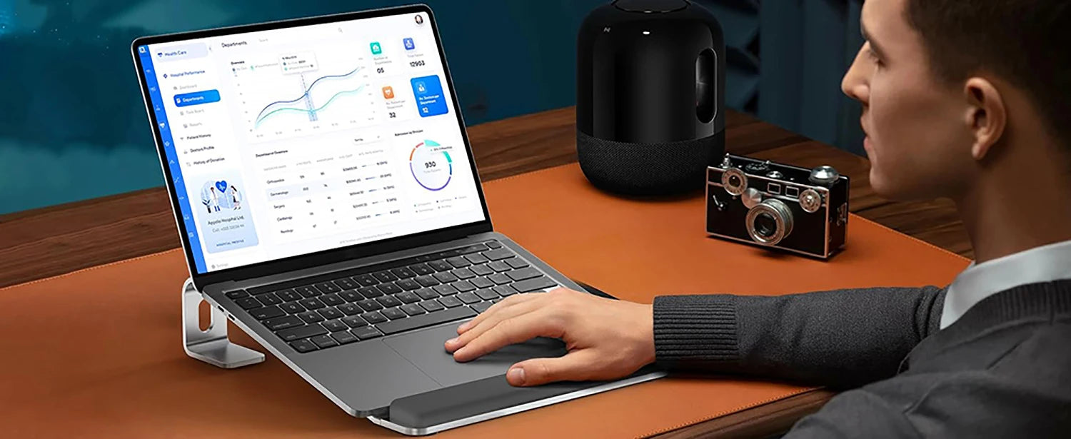 Ergonomische laptopstandaard van aluminiumlegering, draagbare laptopstandaard van aluminium met polssteun.