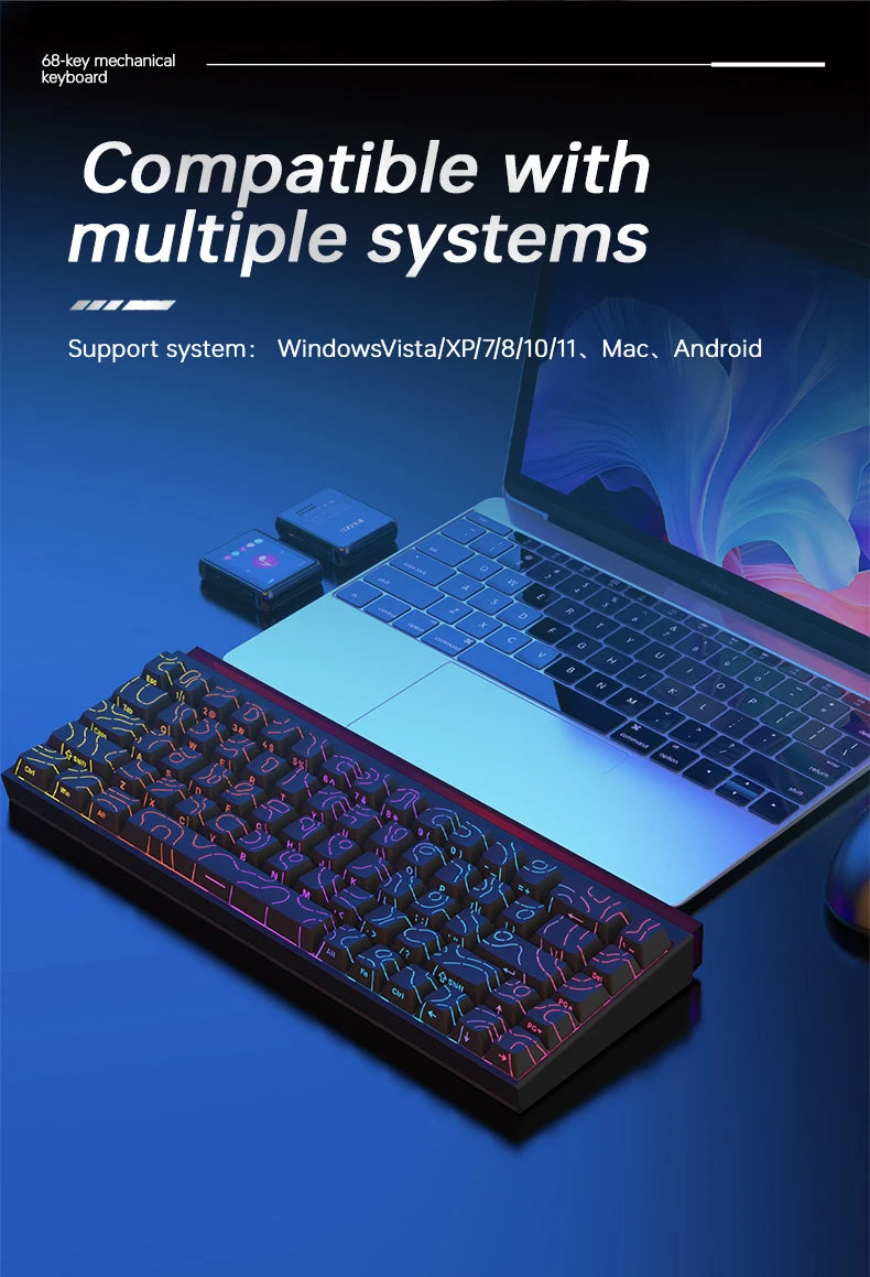 NK68 Side Engraved Contour Wired Mixed Light Mechanical Keyboard Full Keys Hot Swappable