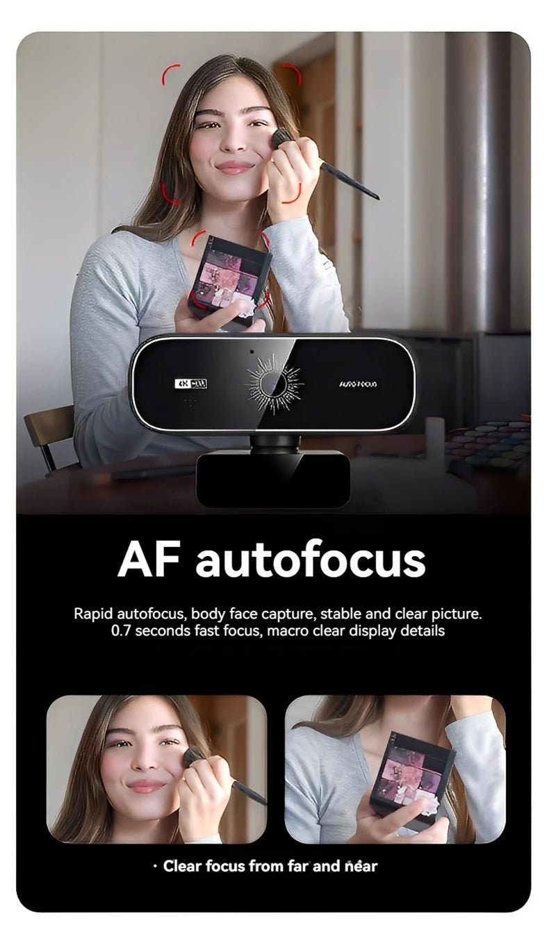 4K Webcam For PC Auto-Zoom,with Remote Control,Privacy Cover Webcam With Microphone Plug & Play For Laptop/Desktop,Video Calling
