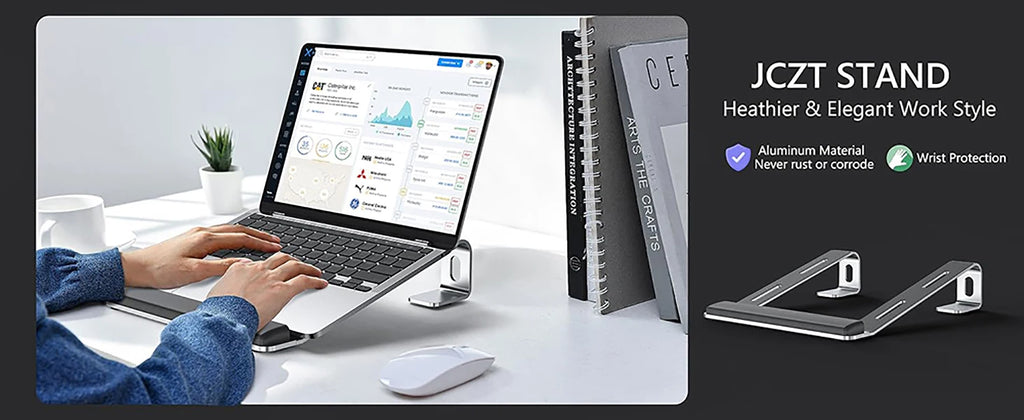 Ergonomische laptopstandaard van aluminiumlegering, draagbare laptopstandaard van aluminium met polssteun.