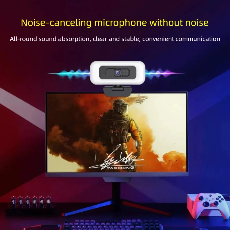 4K Webcam for PC Live Streaming Web Cam with LED Fill Light Full HD 2K 1080P Auto Focus Computer Camera with Microphone