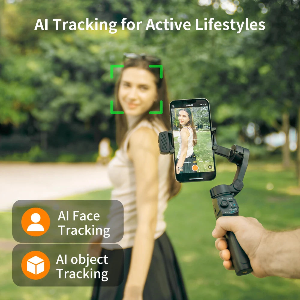 3-Axis Gimbal for Smartphone Anti-shake Stabilizer Face Tracking Gesture Control with Fill Light for iPhone Android Tiktok Vlog