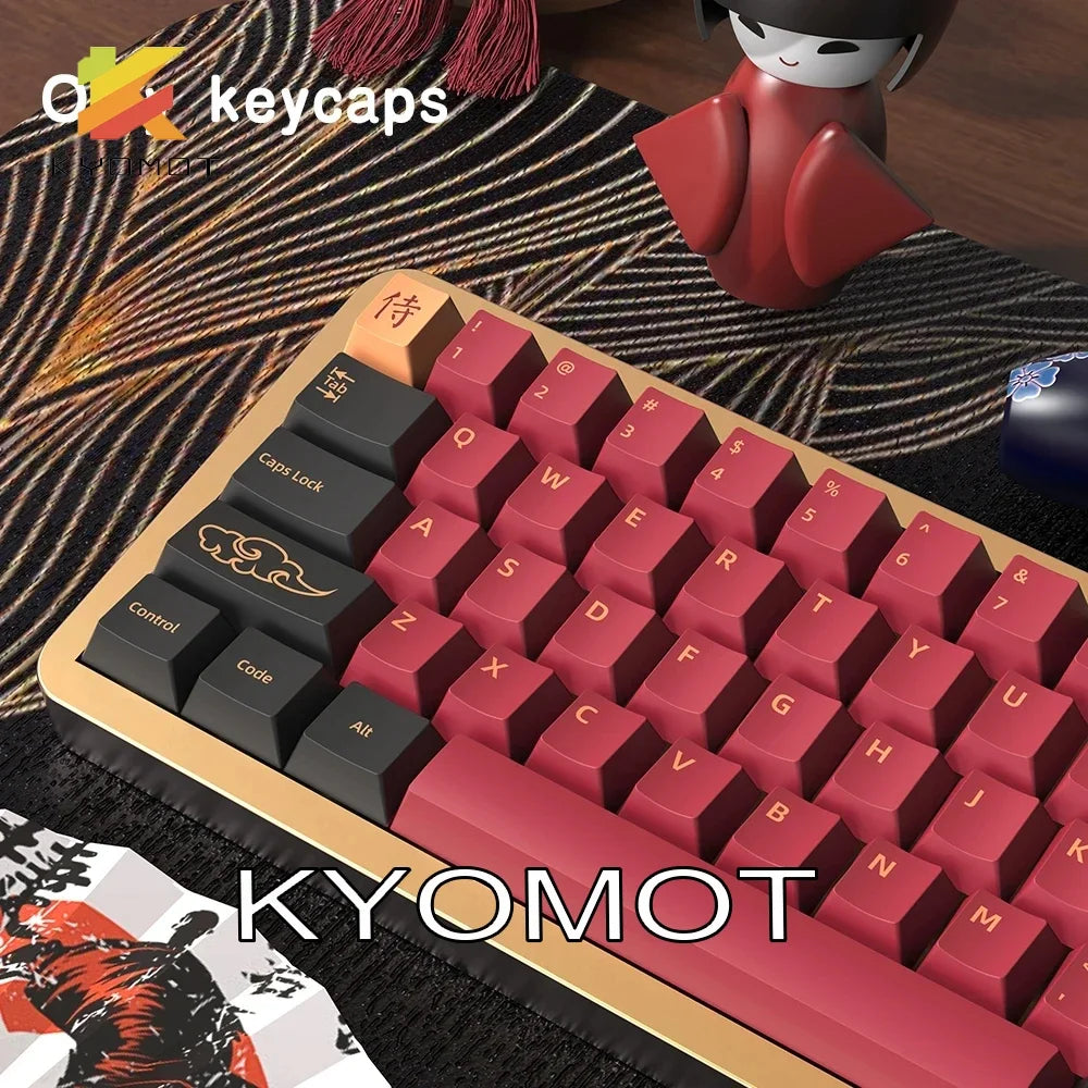 KYOMOT Blue/Red Samurai Japanese/Korean/German/Spanish/French PBT Keycaps ISO Layout Cherry Profile for Game Mechanical Keyboard