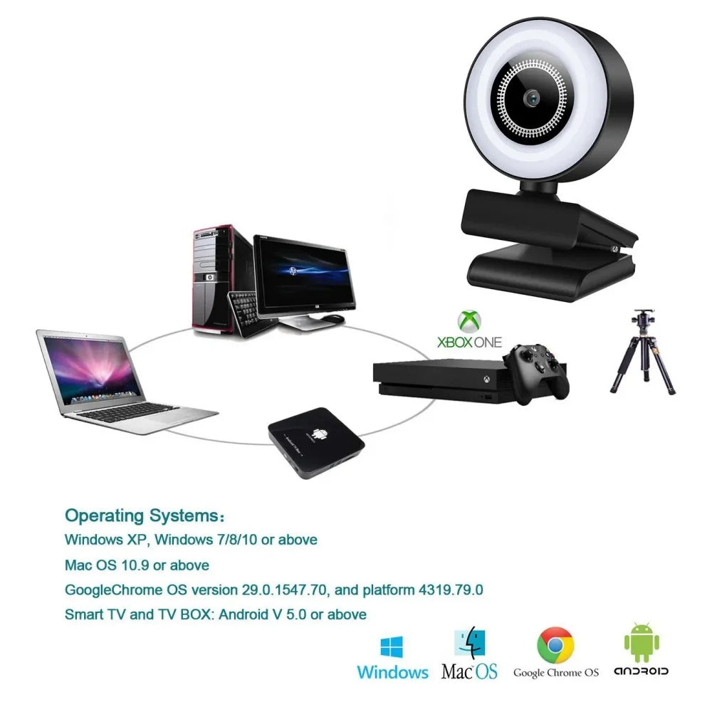 4K 2K 1080P Webcam Light Control Full HD 8MP Webcam PC Laptop Auto Focus Live Streaming Flexible with Microphone Live Broadcast