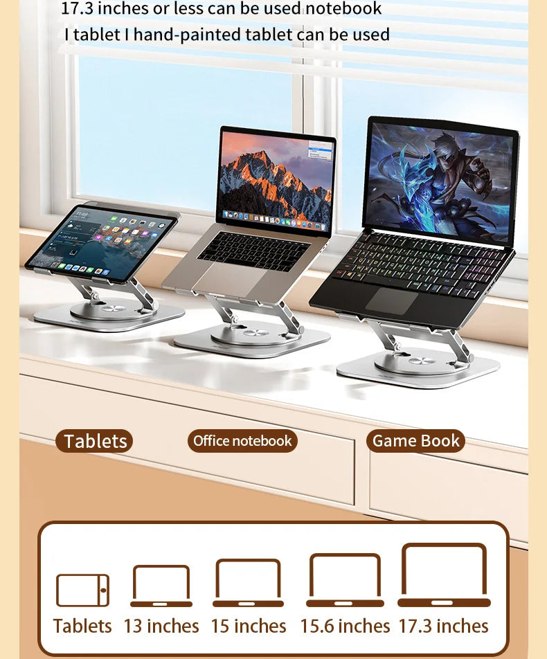 Laptop Stand 360° Rotatable Notebook Holder Liftable Desk Riser Stand Aluminum Alloy Stand Compatible With 9.7-17.3 Inch Laptops