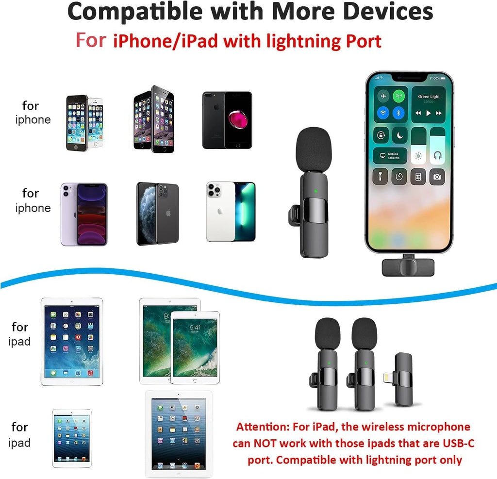 Wireless Microphone for iPhone Recording Mic for Video Podcast Vlog YouTube Mini Lavalier Microphone for iPhone 16/14/13/12/SE ﻿