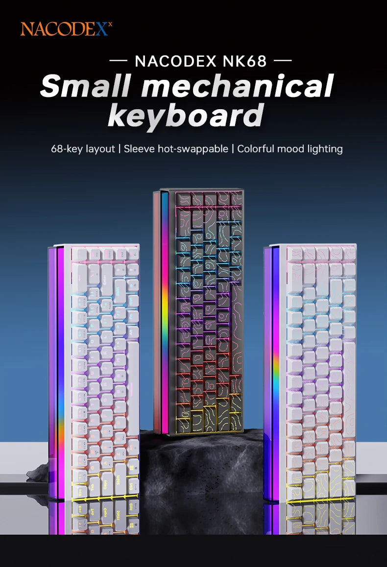 NK68 Side Engraved Contour Wired Mixed Light Mechanical Keyboard Full Keys Hot Swappable