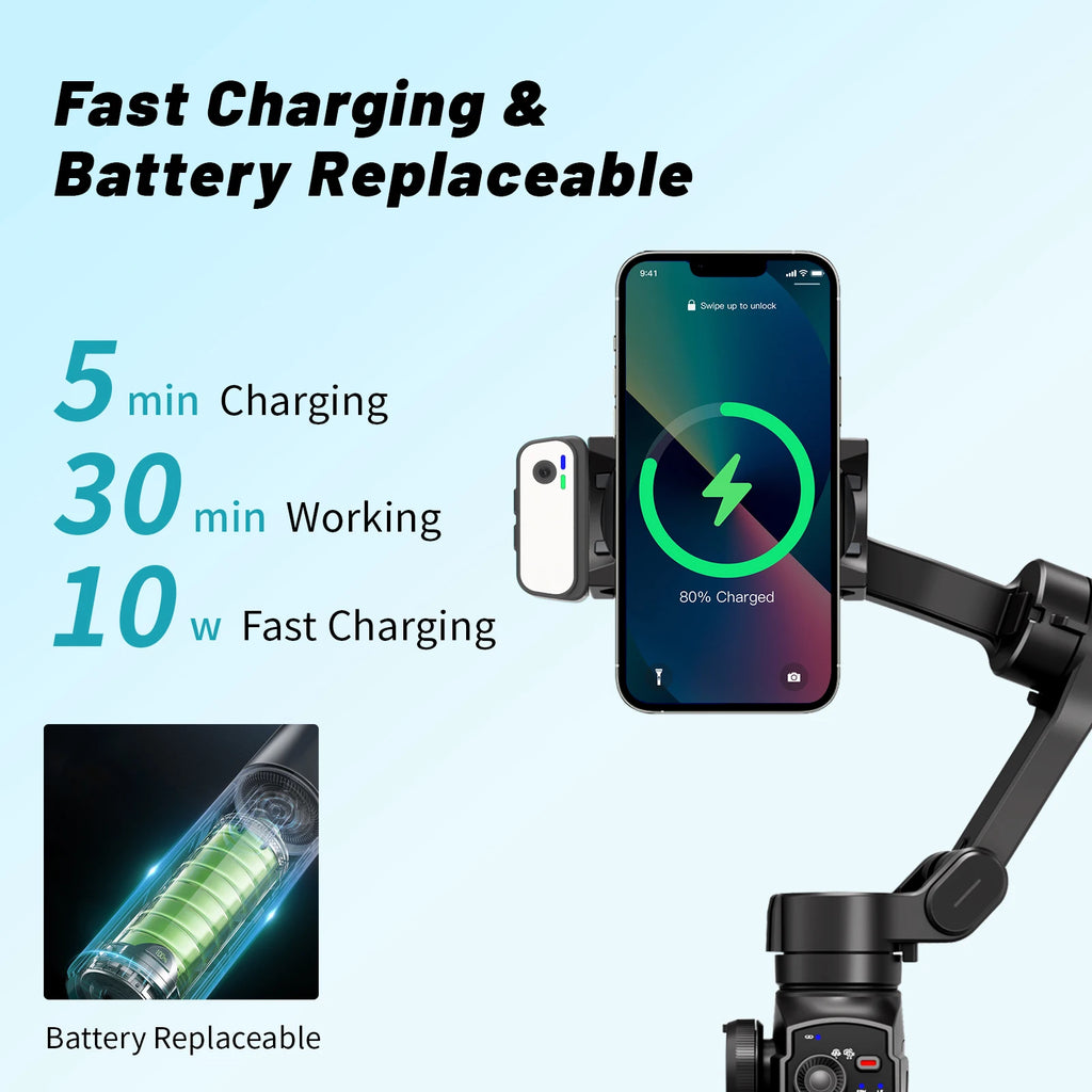 3-Axis Gimbal for Smartphone Anti-shake Stabilizer Face Tracking Gesture Control with Fill Light for iPhone Android Tiktok Vlog