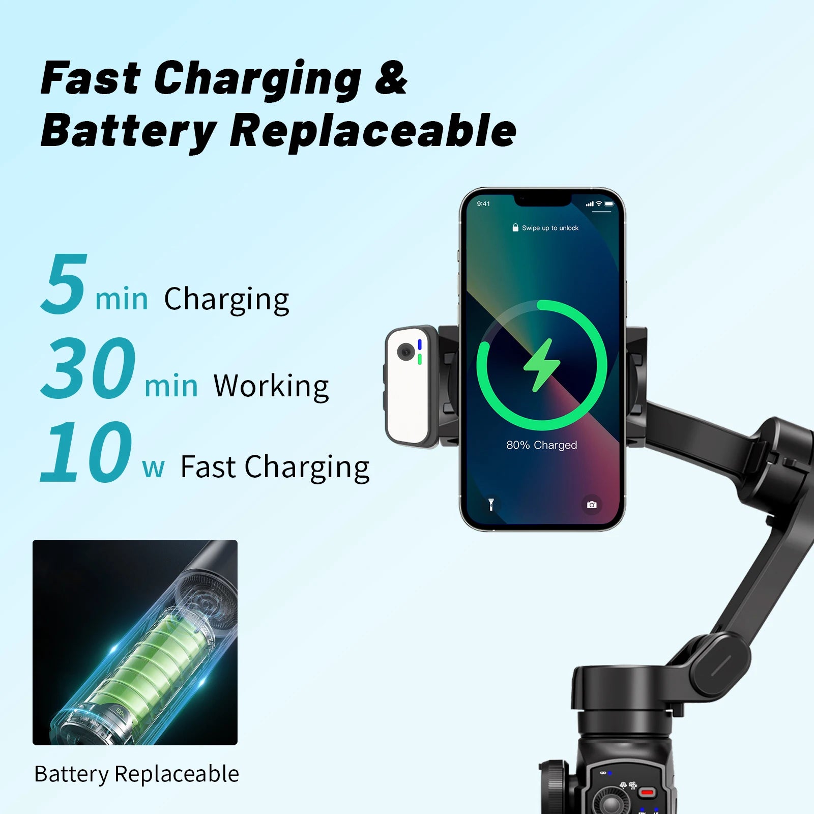 3-Axis Gimbal for Smartphone Anti-shake Stabilizer Face Tracking Gesture Control with Fill Light for iPhone Android Tiktok Vlog