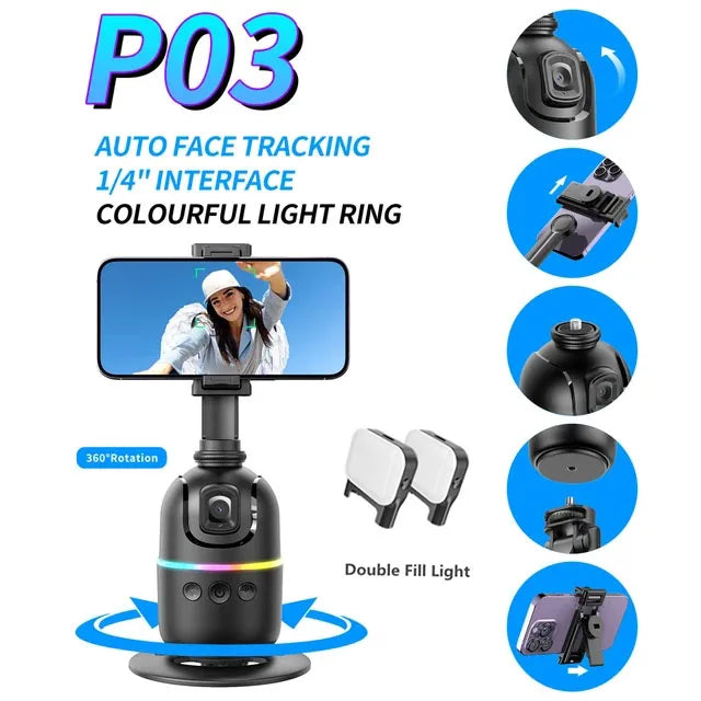 Selfieshow P03 Gimbal Stabilizer 360 Rotation Follow Focus Auto Face Tracking Tripod Desktop Cell Phone Holder for Live/Photo