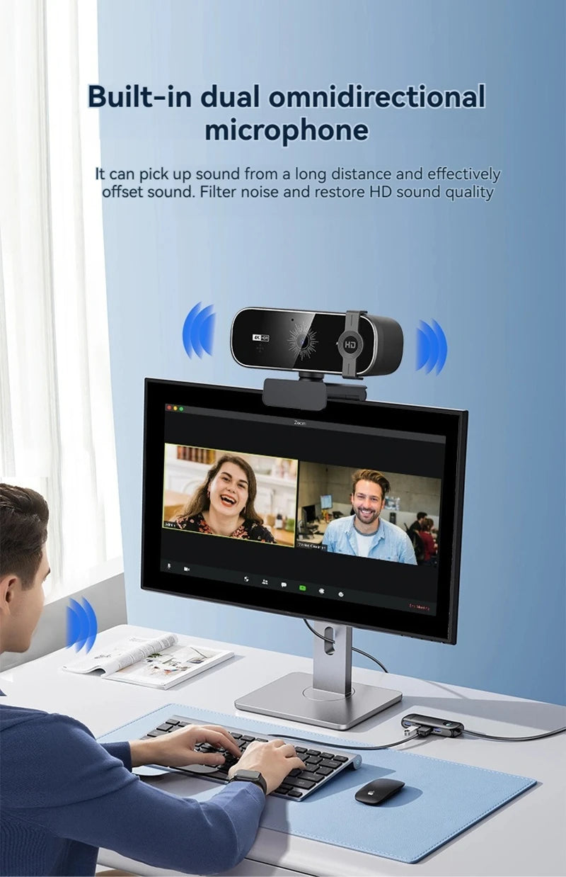 4K Webcam For PC Auto-Zoom,with Remote Control,Privacy Cover Webcam With Microphone Plug & Play For Laptop/Desktop,Video Calling
