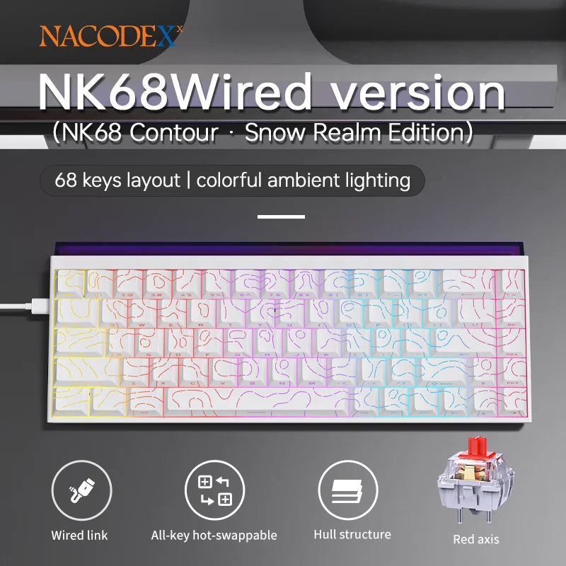 NK68 Side Engraved Contour Wired Mixed Light Mechanical Keyboard Full Keys Hot Swappable