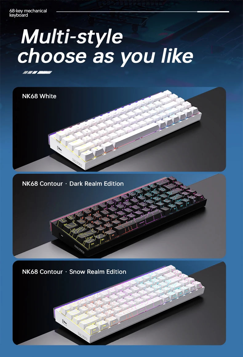 NK68 Side Engraved Contour Wired Mixed Light Mechanical Keyboard Full Keys Hot Swappable