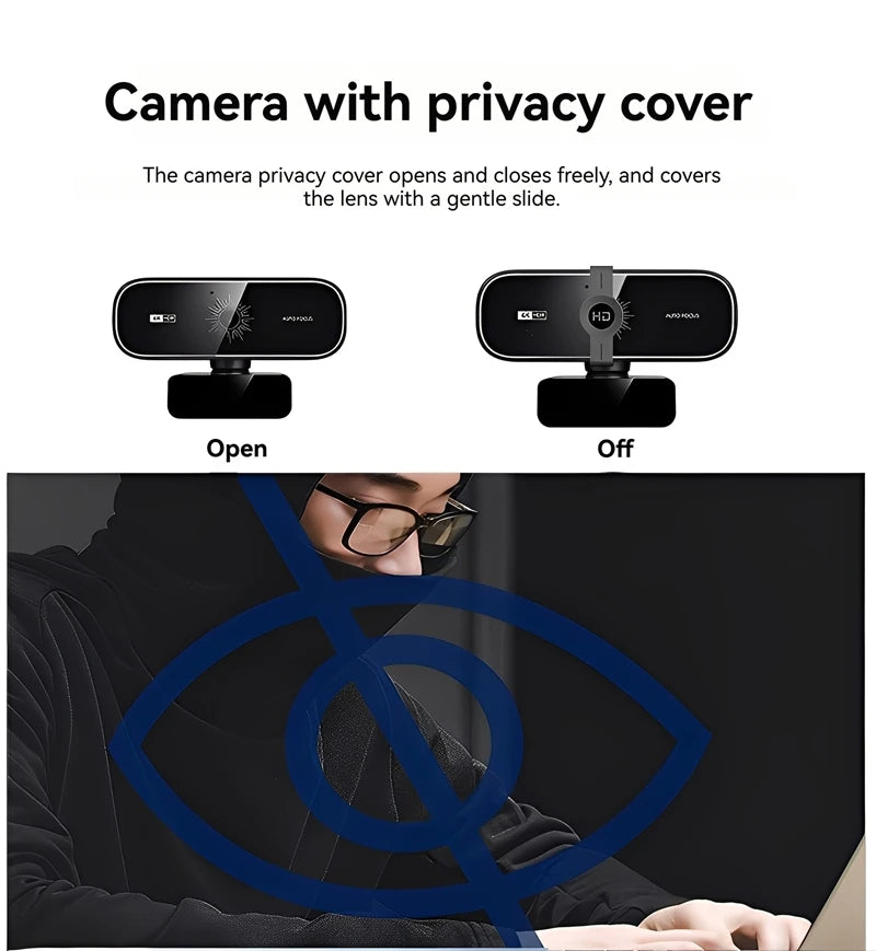 4K Webcam For PC Auto-Zoom,with Remote Control,Privacy Cover Webcam With Microphone Plug & Play For Laptop/Desktop,Video Calling