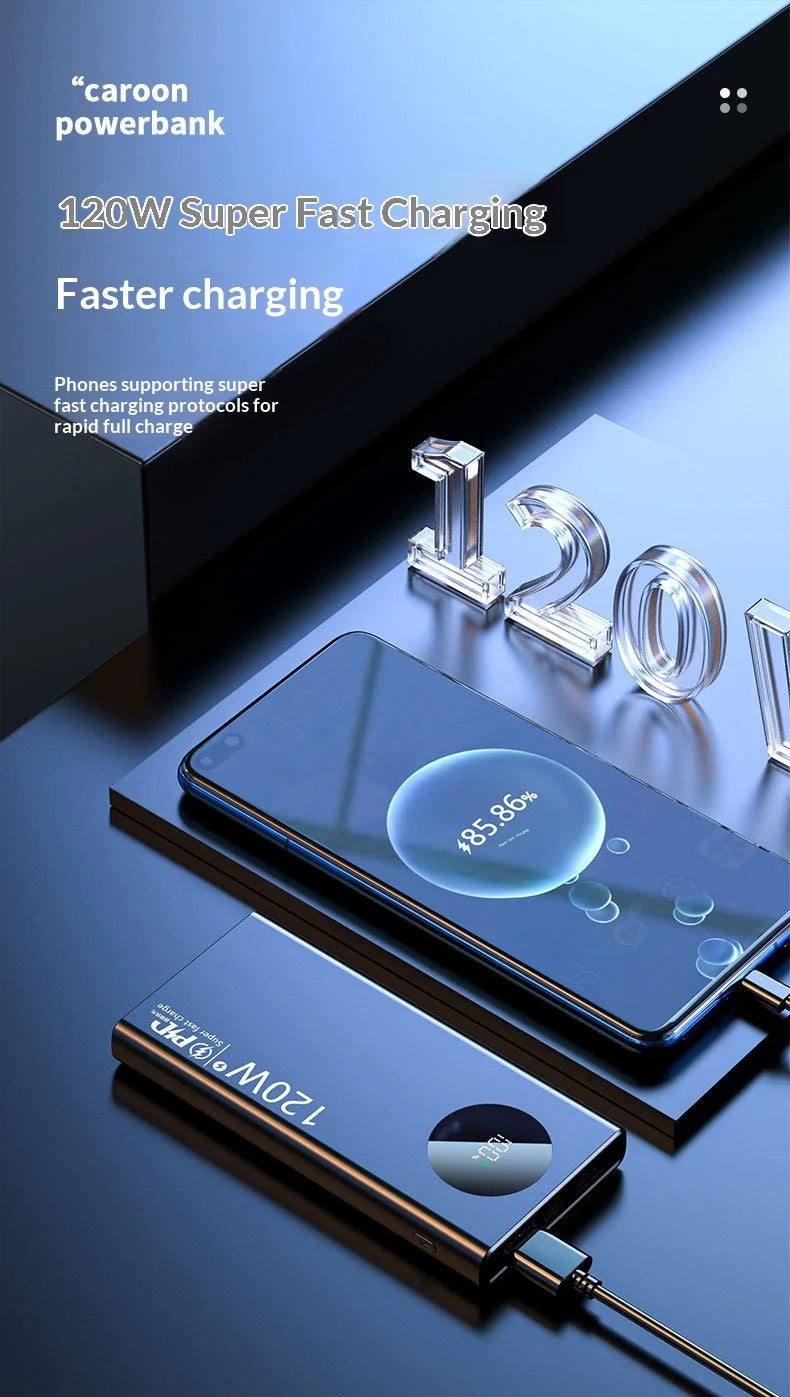 120W super fast charging power bank 20000 mAh large capacity two-way fast charging digital display power bank Lithium Battery