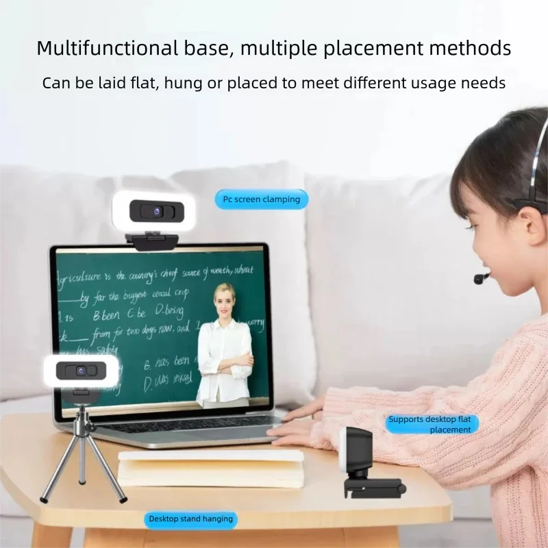 4K Webcam for PC Live Streaming Web Cam with LED Fill Light Full HD 2K 1080P Auto Focus Computer Camera with Microphone