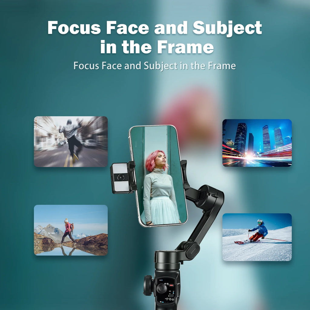 3-Axis Gimbal for Smartphone Anti-shake Stabilizer Face Tracking Gesture Control with Fill Light for iPhone Android Tiktok Vlog