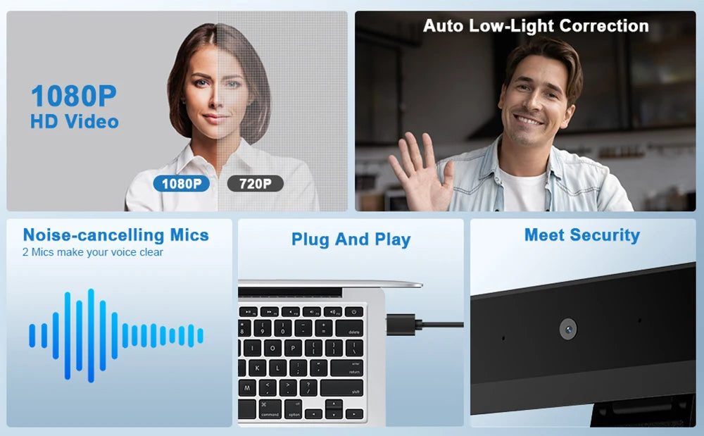 HD 1080P Web Camera with Microphone Autofocus USB Webcam PC Laptop Camera for Live Stream/Video Calling/Conference Plug and Play