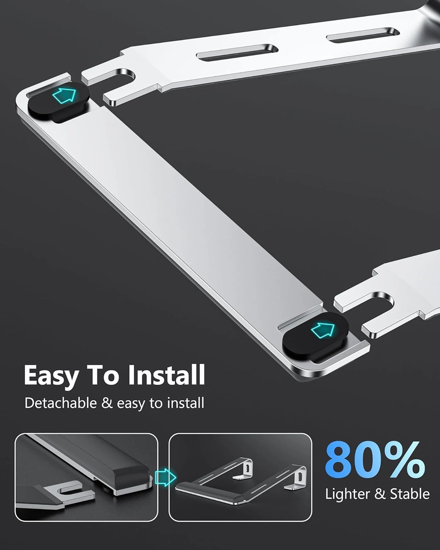 Ergonomische laptopstandaard van aluminiumlegering, draagbare laptopstandaard van aluminium met polssteun.