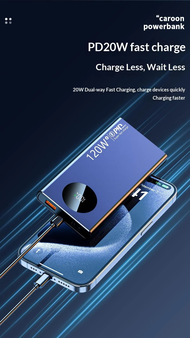120W super fast charging power bank 20000 mAh large capacity two-way fast charging digital display power bank Lithium Battery